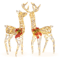 Tangkula 2 Pieces Lighted Christmas Reindeer Family Set with 230 LED Lights