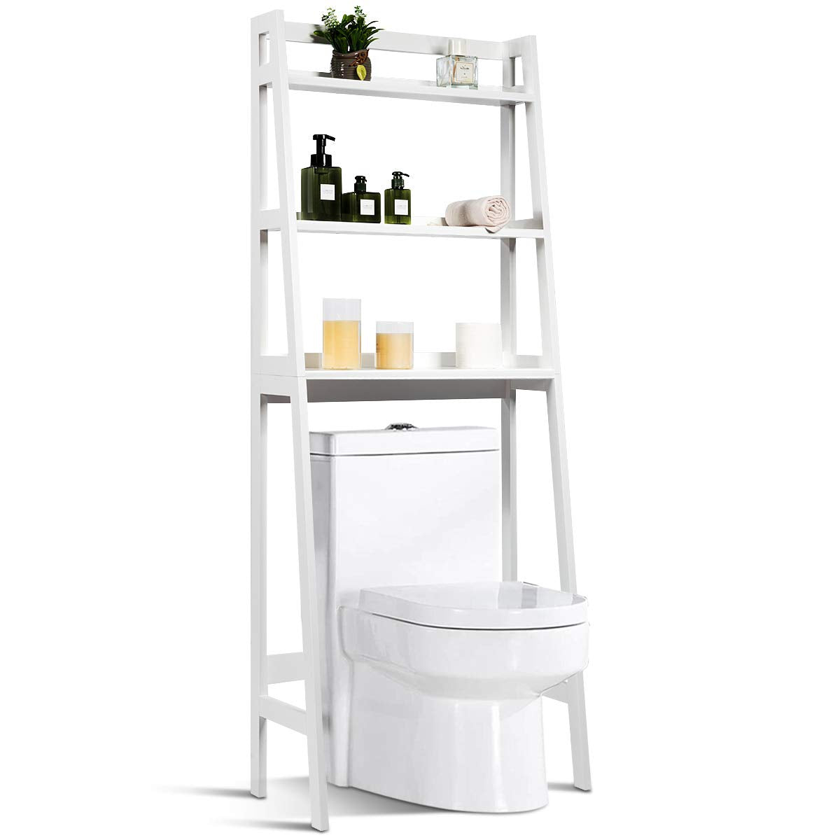 Tangkula Bathroom Space Saver, Over The Toilet Storage Rack, Free Standing 3-Shelf Bathroom Organizer