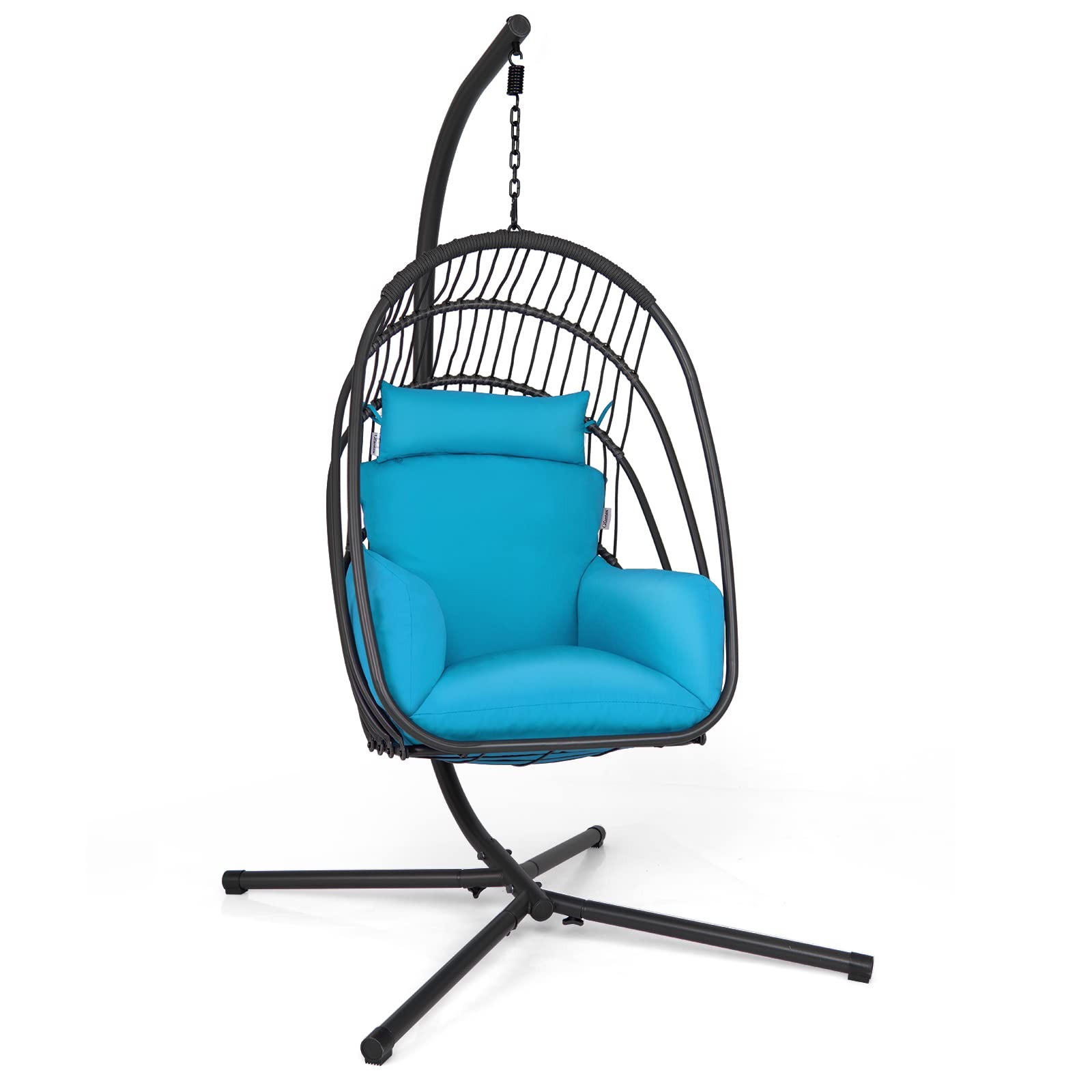 Tangkula Patio Egg Chair with Stand, Hanging Egg Swing Chair with Removable Pillow & Cushion