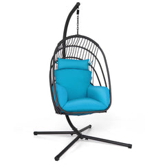 Tangkula Patio Egg Chair with Stand, Hanging Egg Swing Chair with Removable Pillow & Cushion