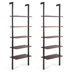 Tangkula Industrial Ladder Shelf Against The Wall, 5-Tier Wall Mount Ladder Bookshelf with Metal Frame