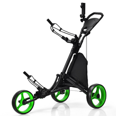 Tangkula Golf Push Pull Cart, Lightweight Aluminum Collapsible 3 Wheels Golf Push Cart, Golf Trolley w/Storage Bag