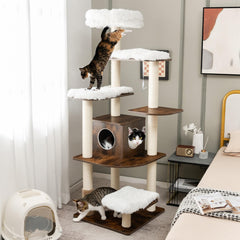 Tangkula Modern Wood Cat Tree, 69-Inch Cat Tower with Multi-Layer Platform, Cat Activity Tree with Sisal Rope Scratching Posts