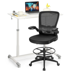 Tangkula Home Office Computer Desk & Chair Set, Height Adjustable Ergonomic Chair & Standing Desk with Wheels