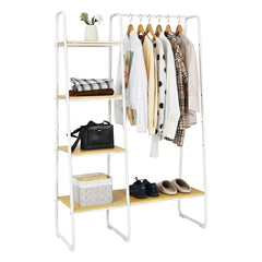 Tangkula Metal Garment Rack, Free Standing Closet Storage Organizer w/ 5 Shelves & Hanging Bar