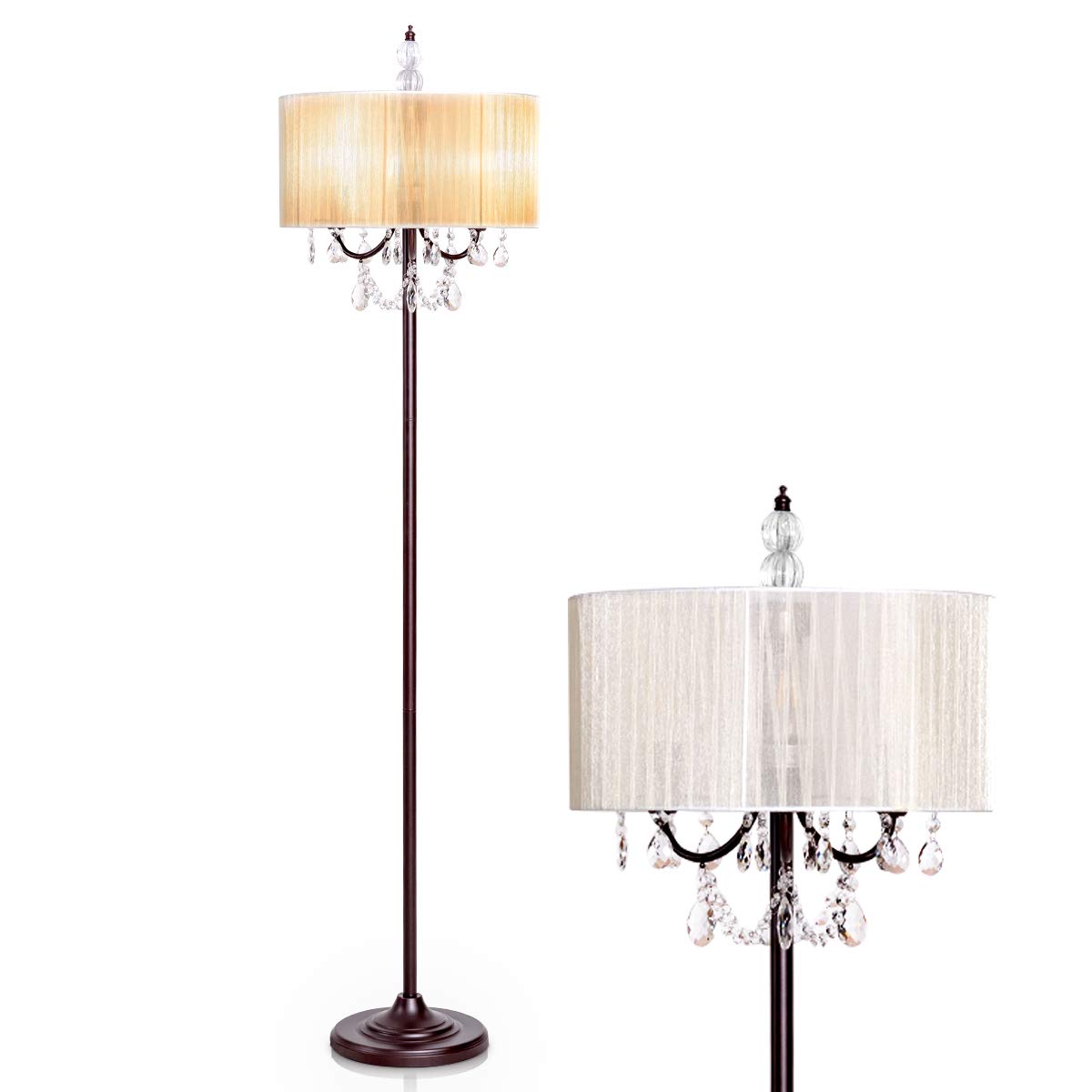 Tangkula Crystal Floor Lamp Sheer Shade Elegant Design Floor Light