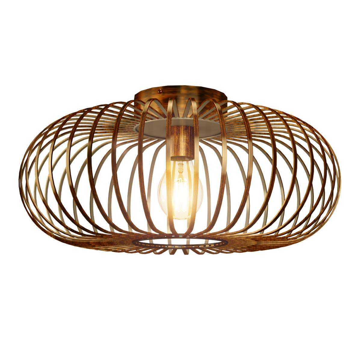 Tangkula Metal Flush Mount Ceiling Light, Antique Brass Metal Ceiling Pendant Light with Strong Arc Iron Lamp-shade