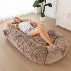 MAXYOYO Human Dog Bed, Long Faux Fur Giant Bean Bag Bed for Humans and Pets, Faux Fur Coffee