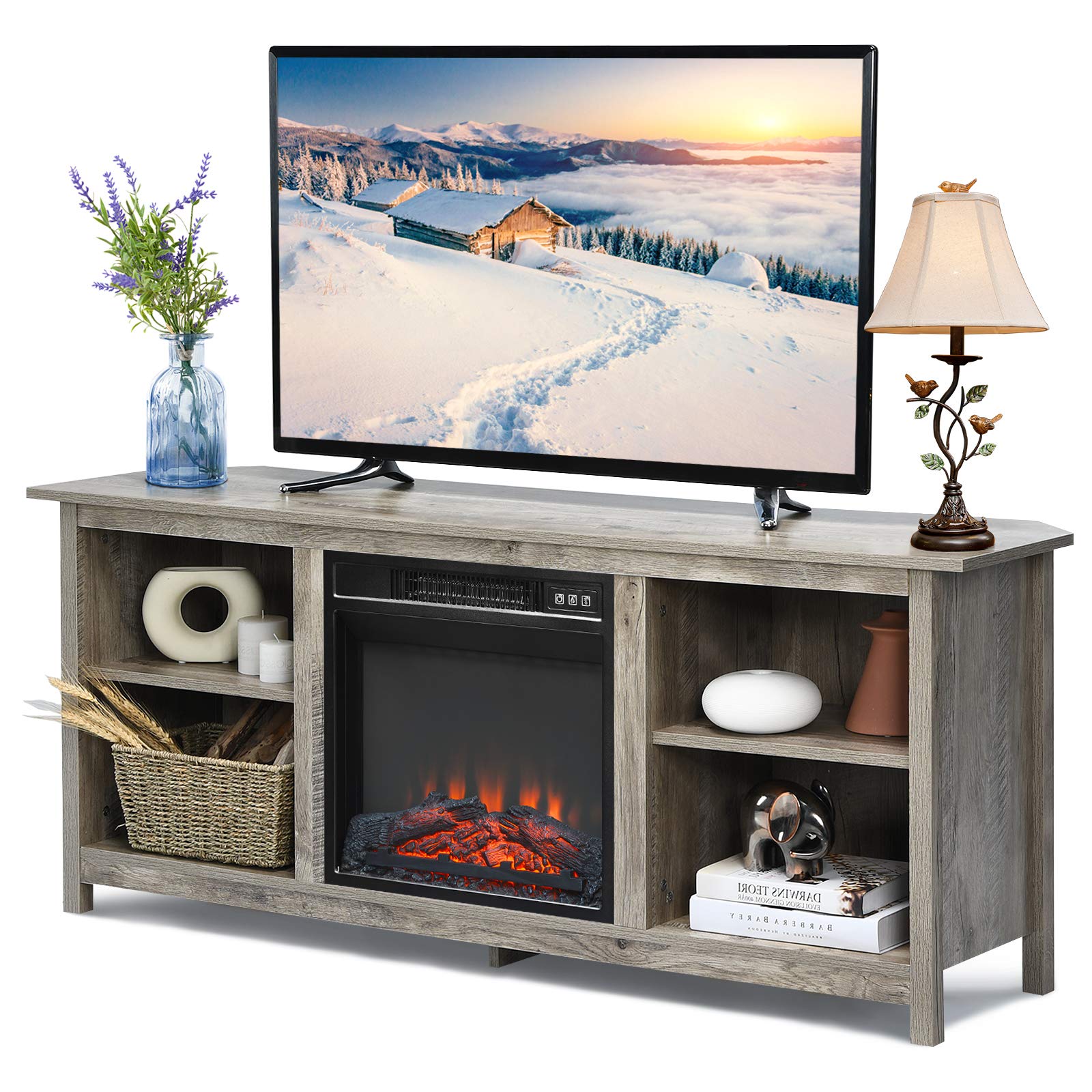 Fireplace TV Stand, 58 Inches Entertainment Media Console Center w/18 Inches 1400W Electric Fireplace