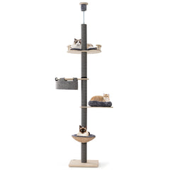 Tangkula Floor to Ceiling Cat Tree, Tall Cat Tower with Adjustable Height (93-107 Inch) for Large Cats