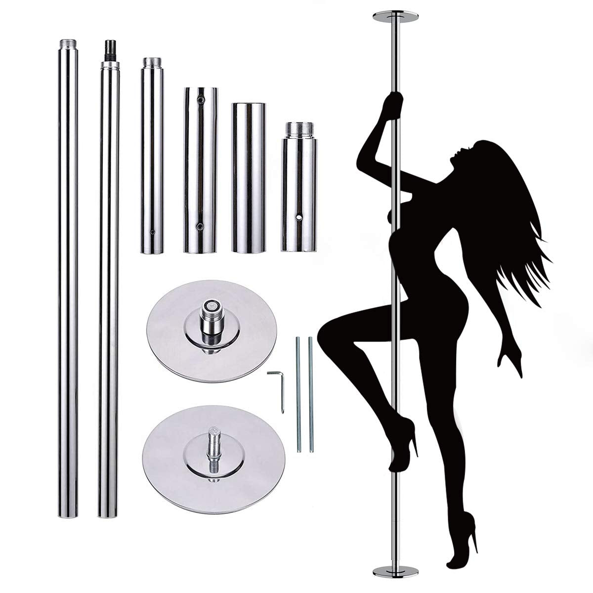 Tangkula Professional Stripper Pole, Portable Removable Spinning Static Dance Pole for Exercise Club Party Home