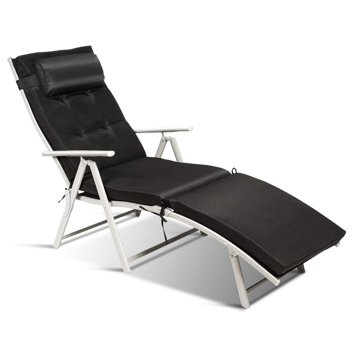 Tangkula Outdoor Folding Chaise Lounge Chair, Lightweight Recliner Chair w/ 7 Adjustable Backrest Positions