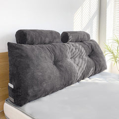 MAXYOYO Headboard Wedge Pillow with Free Cylindrical Pillow Bed Large Backrest, Dark Grey