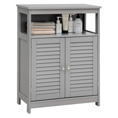 Tangkula Bathroom Floor Cabinet, Wooden Freestanding Storage Cabinet with Double Shutter Door & Adjustable Shelf