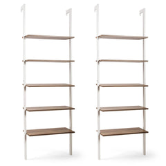 Tangkula Industrial Ladder Shelf Against The Wall, 5-Tier Wall Mount Ladder Bookshelf with Metal Frame