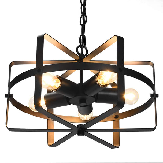 Tangkula 5 Lights Chandelier, Industrial Style Drum Shape Round Ceiling Lamp with Adjustable Hanging Chain & 5 E26 Lamp Holders