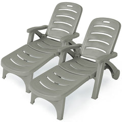 Outdoor Chaise Lounge Chair, Adjustable 5-Posistion Recliner Chair with Built-in Wheels