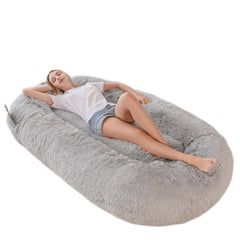 MAXYOYO Human Dog Bed, Long Faux Fur Giant Bean Bag Bed for Humans and Pets, Faux Fur Grey