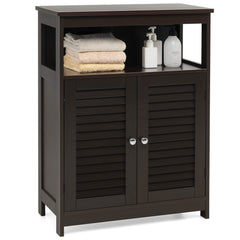 Tangkula Bathroom Floor Cabinet, Wooden Freestanding Storage Cabinet with Double Shutter Door & Adjustable Shelf