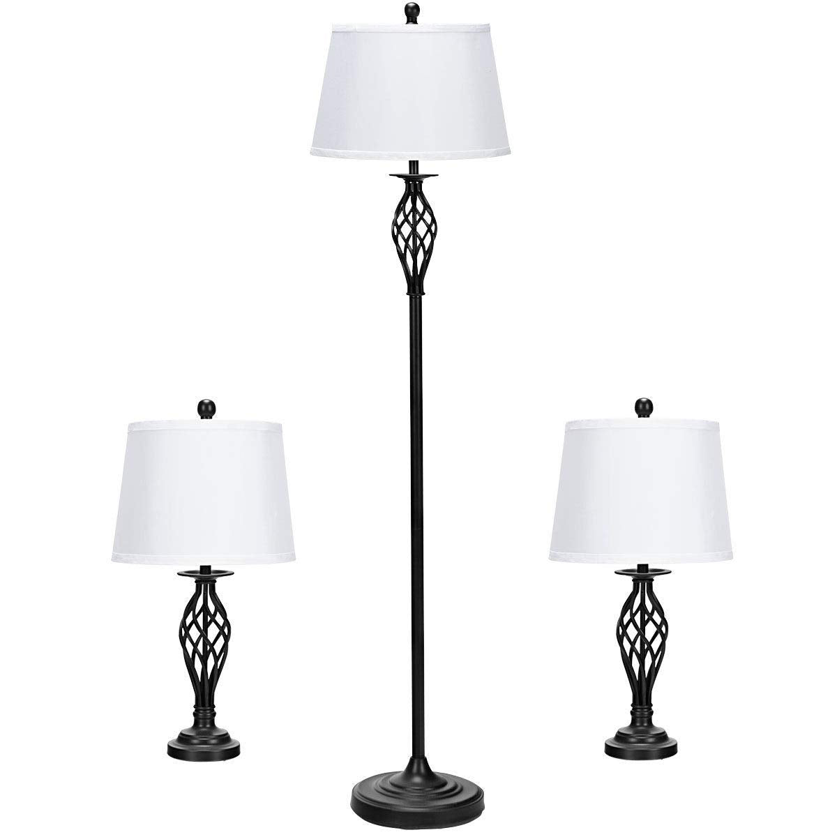 Lamp Set 3-Piece Modern Home Living Room Bedroom Antique Bronze Finish Lamps