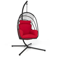 Tangkula Patio Egg Chair with Stand, Hanging Egg Swing Chair with Removable Pillow & Cushion