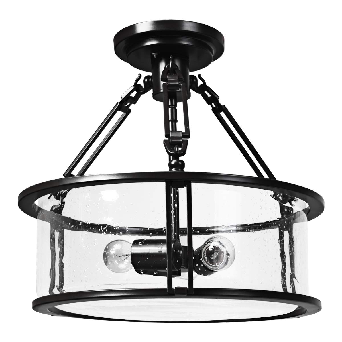 Tangkula Semi Flush Mount Ceiling Light, 3-Light Close to Ceiling Light with Bubble Glass Lampshade