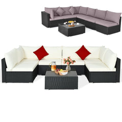 Tangkula 7 Piece Patio Furniture Set, Outdoor Sectional Sofa with 2 Pillows and Cushions