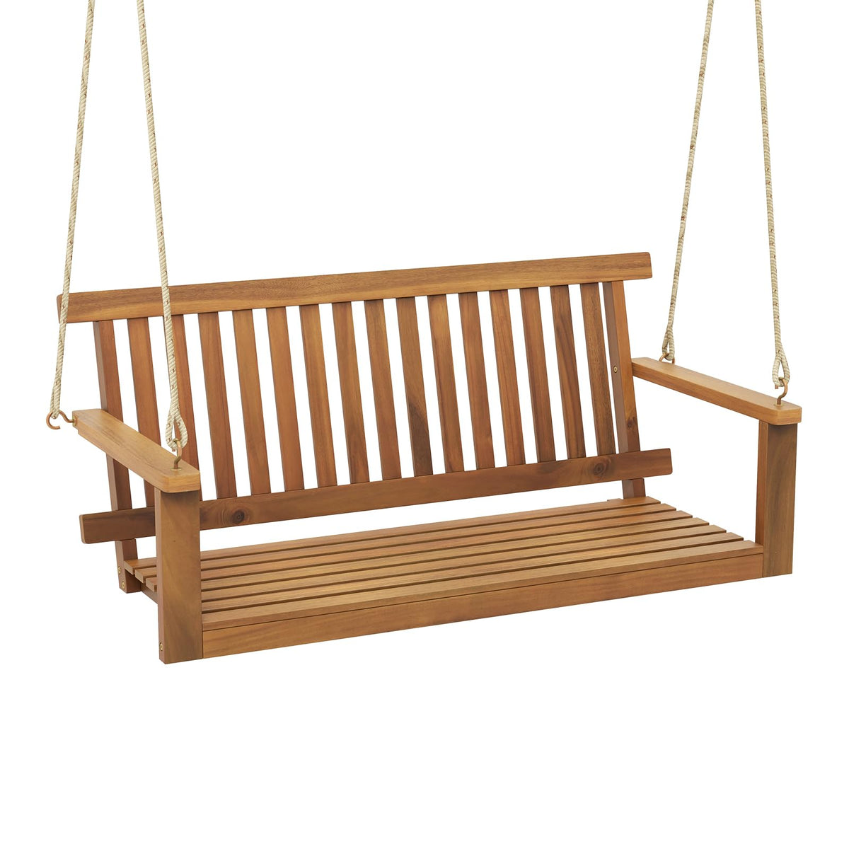 Tangkula 2 Person Hanging Porch Swing, Wooden Patio Swing