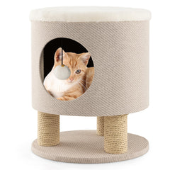 Tangkula Cat Condo Stool for Indoor Cats, Pet House Ottoman & Kitty Bed with Scratching Posts & Plush Ball Toy