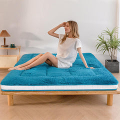 MAXYOYO 6" Extra Thick Fluffy Floor Futon Mattress, Long Plush Square Quilted Floor Mattress for Adults, Blue