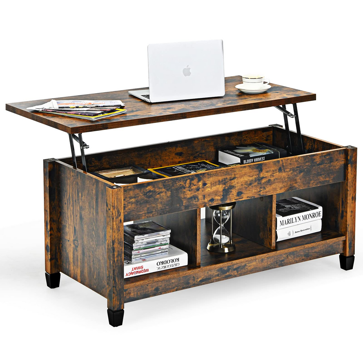 TANGKULA Modern Coffee Table w/Hidden Compartment and Open Storage Shelf for Living Room Office Reception Room