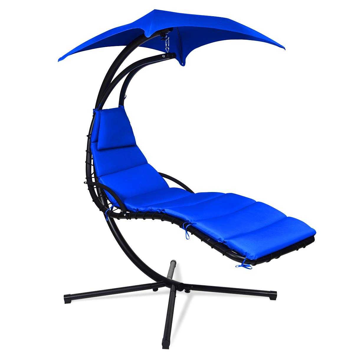 Hanging Chaise Lounge, Arc Stand Floating Hammock Swing Chair w/ Canopy and Built-in Pillow