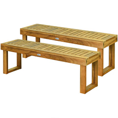 Tangkula 52 Inches Acacia Wood Patio Bench, Wood Dining Bench with Slatted Seat, Patio Backless Bench for Garden Backyard Poolside Balcony