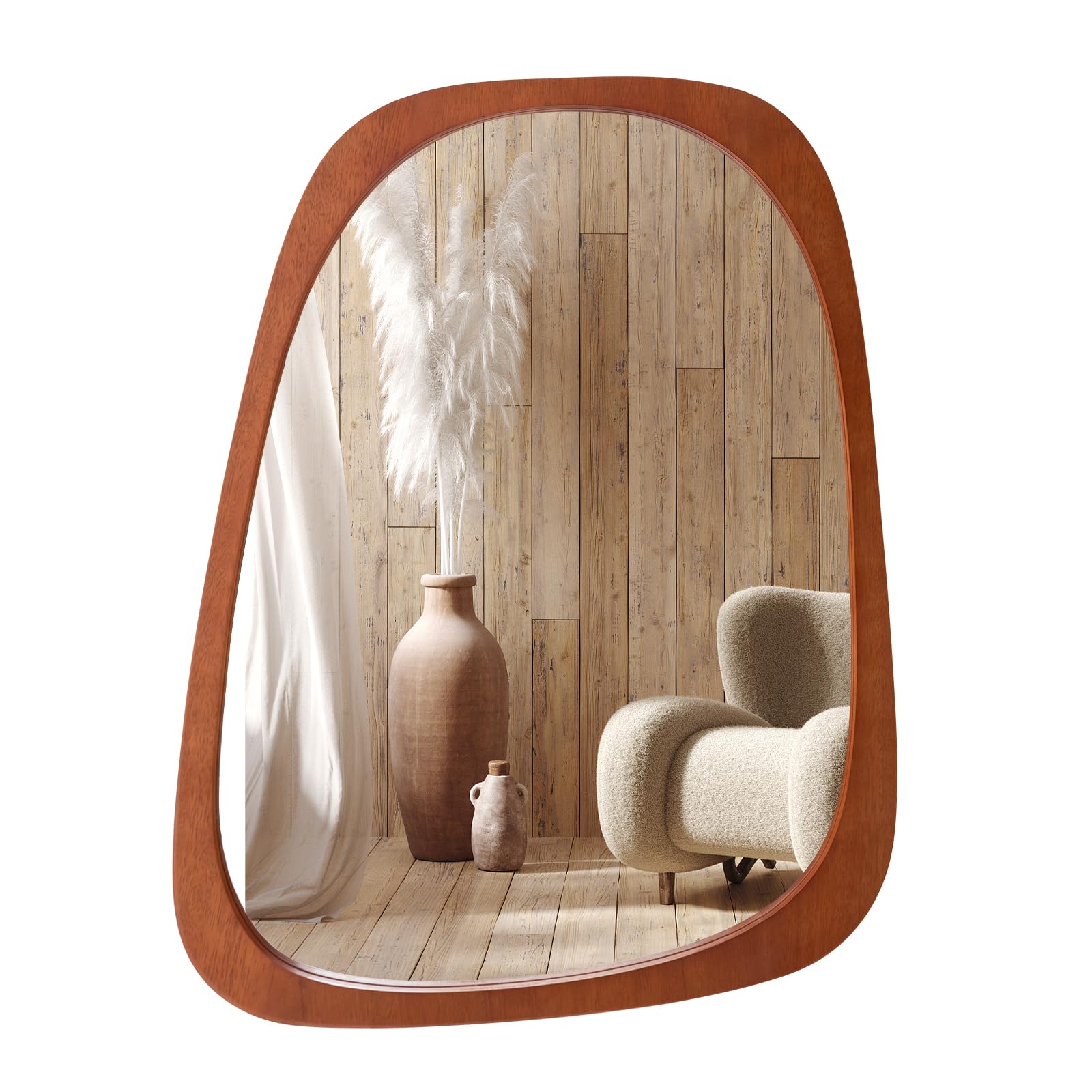 Tangkula Asymmetrical Abstract Irregular Shaped Mirror, 26.5" x 21" Irregular Wall Mirror with Rustic Frame