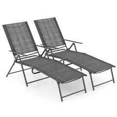 Tangkula Outdoor Lounge Chairs Set of 2, Patio Folding Chaise Recliner with 6-Level Backrest