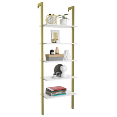 Tangkula Industrial Ladder Shelf Against The Wall, 5-Tier Wall Mount Ladder Bookshelf with Metal Frame