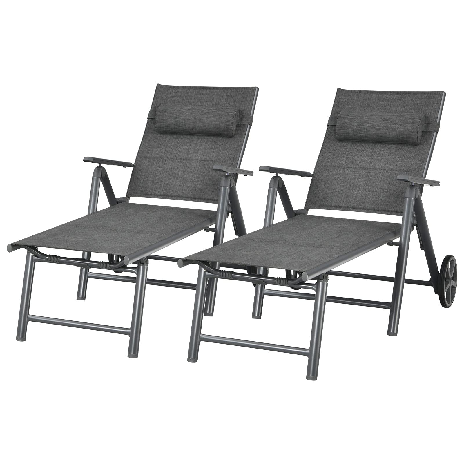 Tangkula Patio Chaise Lounge W/Wheels, Outdoor Folding Padded Lounge Chair W/ 7-Position Backrest, Removable Headrest