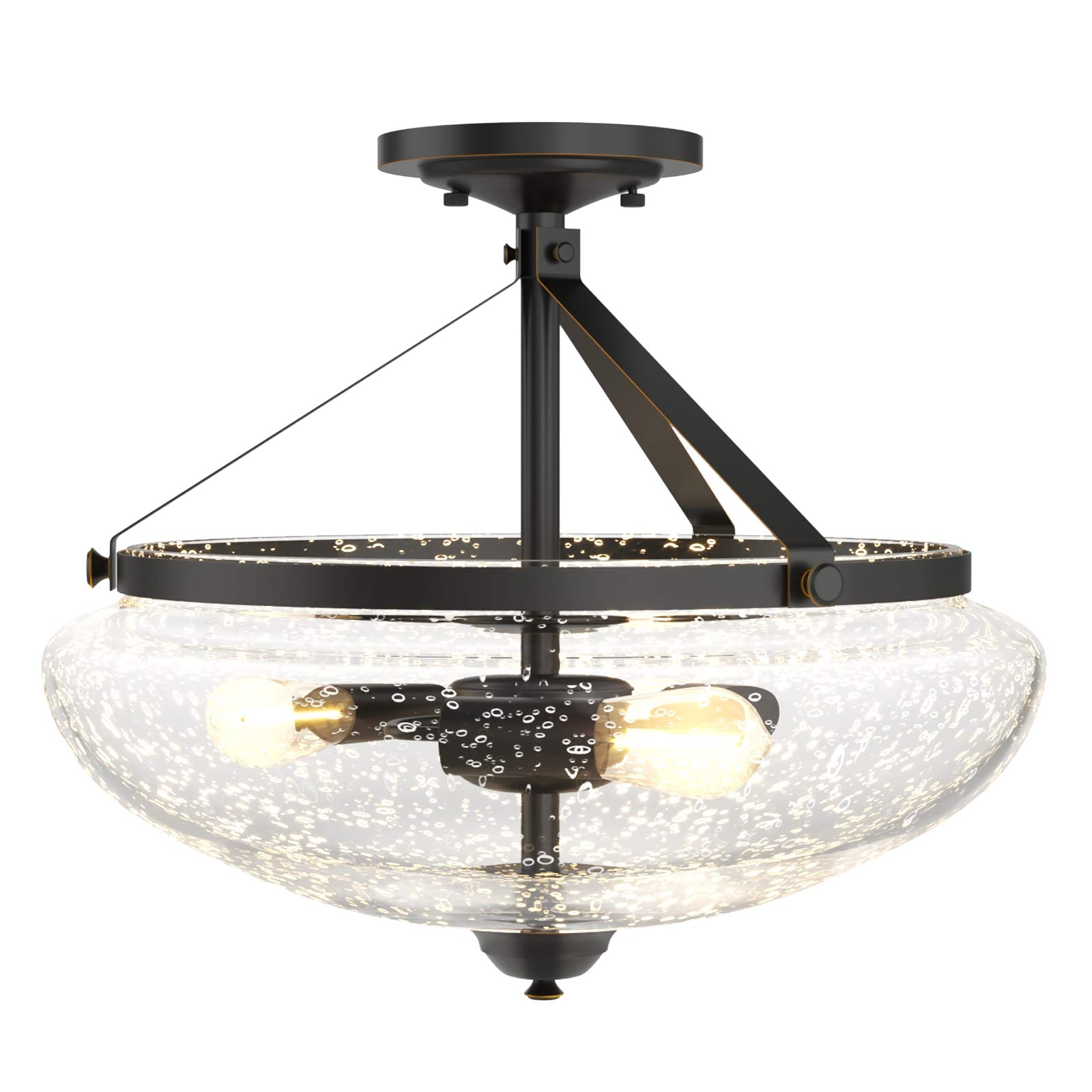 Tangkula Glass Ceiling Light Fixture, Seeded Glass Shade, Semi Flush Mount Ceiling Light w/ Bubble Glass Lampshade