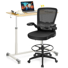 Tangkula Home Office Computer Desk & Chair Set, Height Adjustable Ergonomic Chair & Standing Desk with Wheels