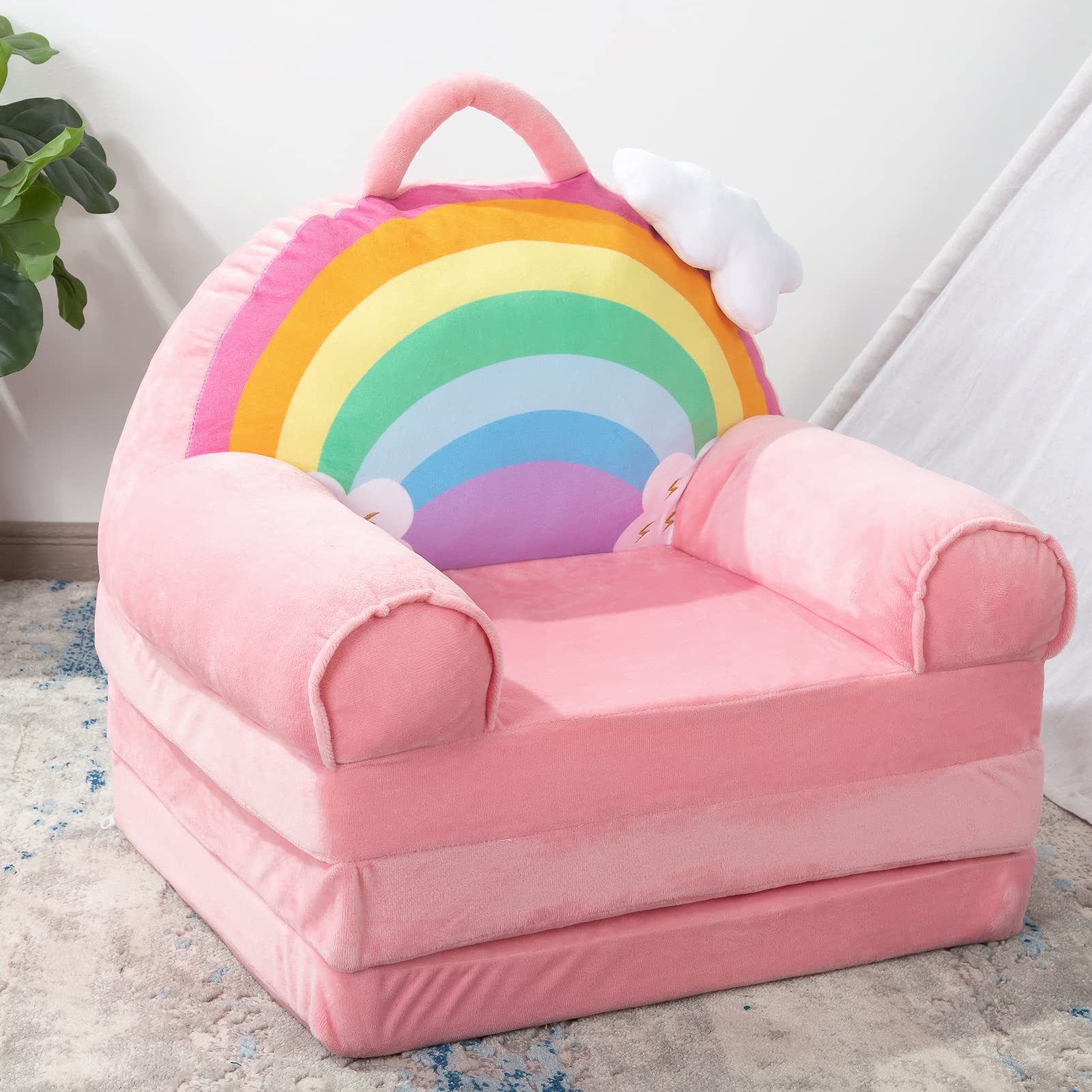 MAXYOYO Cartoon Foldable Kids Sofa, Plush Rainbow Shape Children Armchair