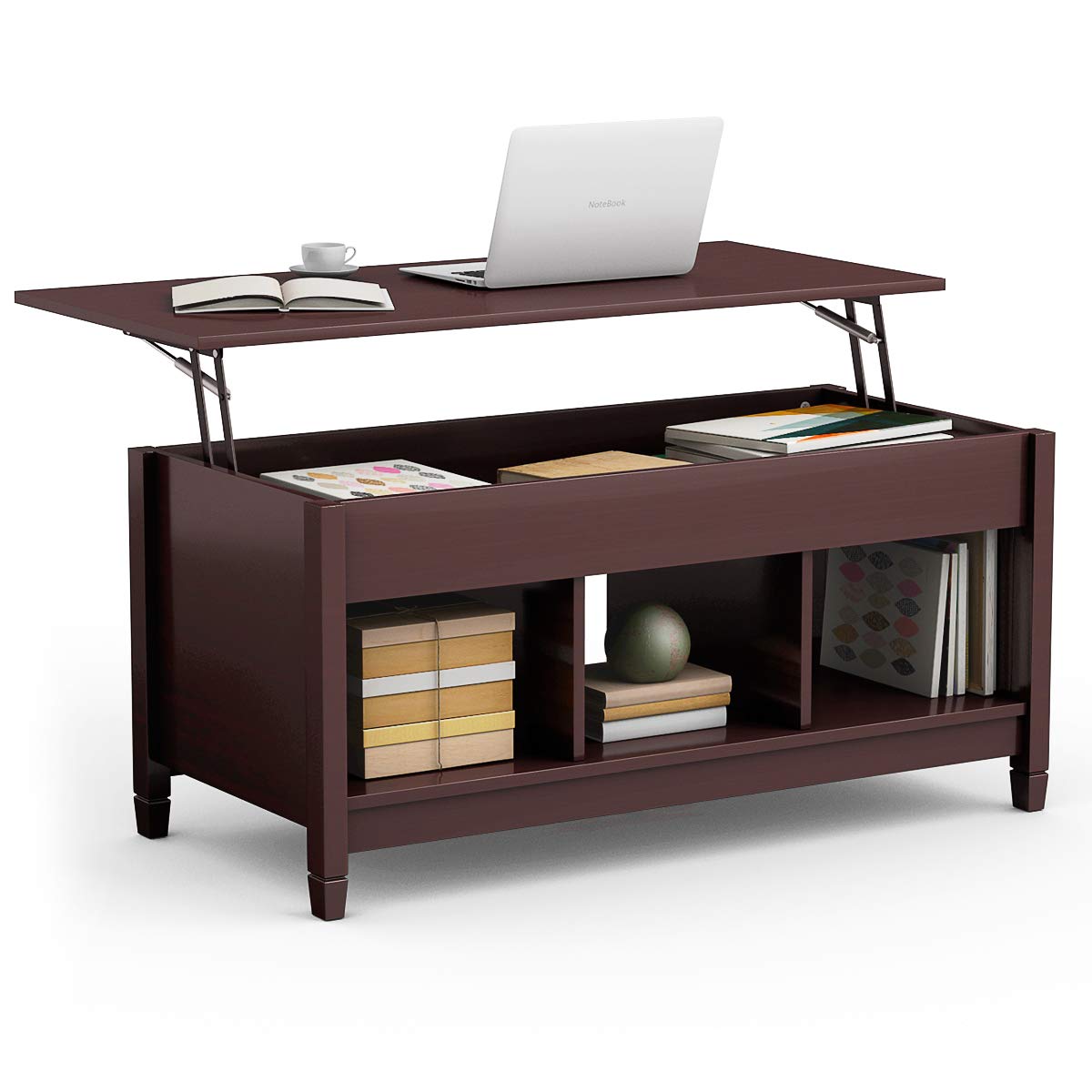 TANGKULA Modern Coffee Table w/Hidden Compartment and Open Storage Shelf for Living Room Office Reception Room