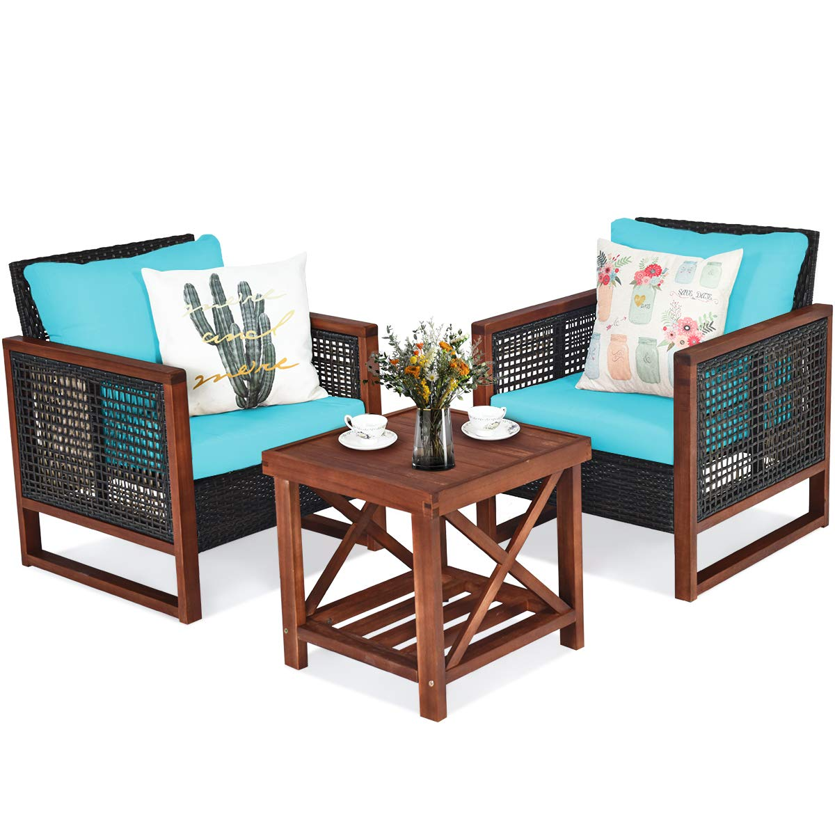 3 Pieces Patio Wicker Furniture Set, Rattan Outdoor Sofa Set