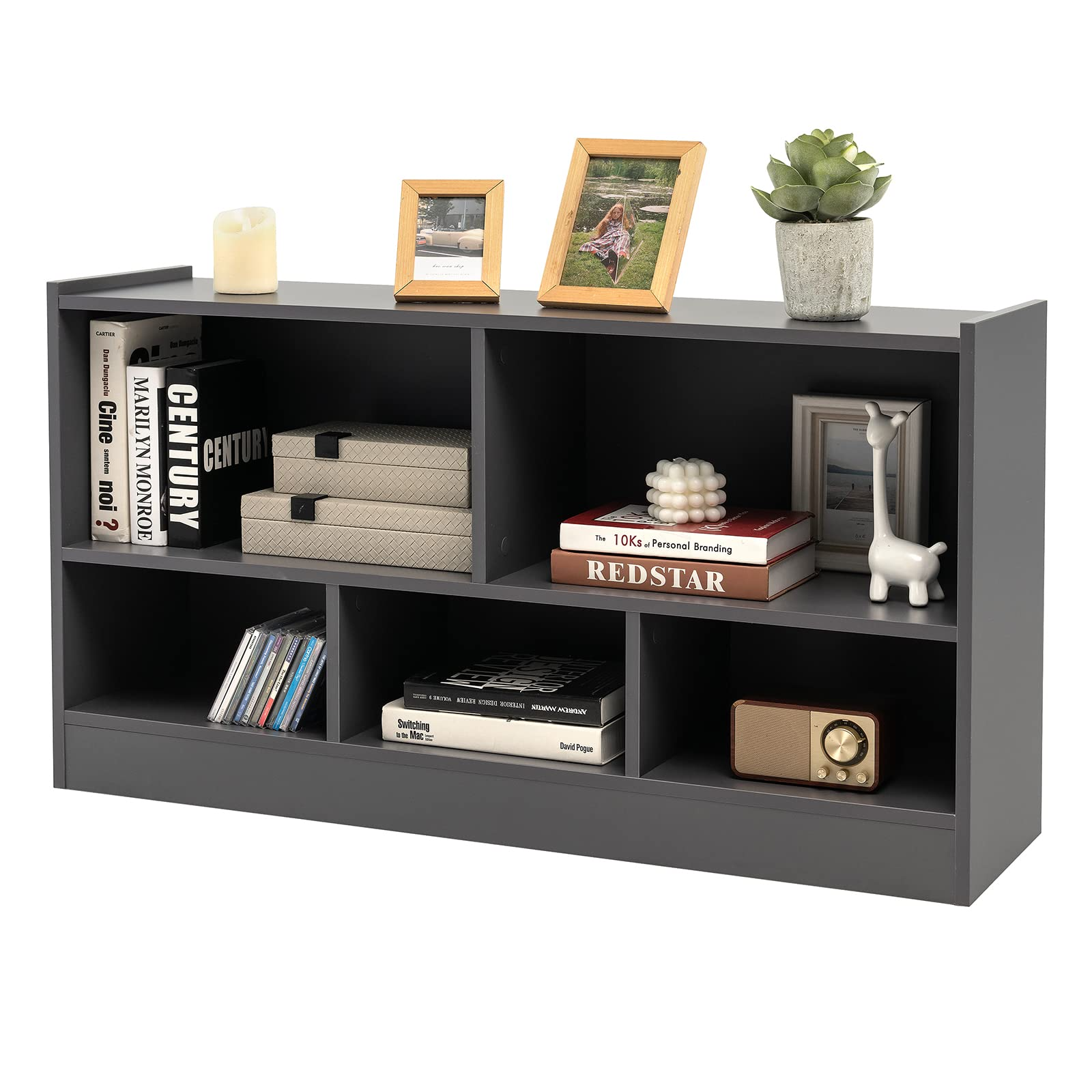 Tangkula Wood Storage Cube Bookcase, 2 Tier 5 Cube Open Shelf Storage Cabinet, Multipurpose Bookshelf