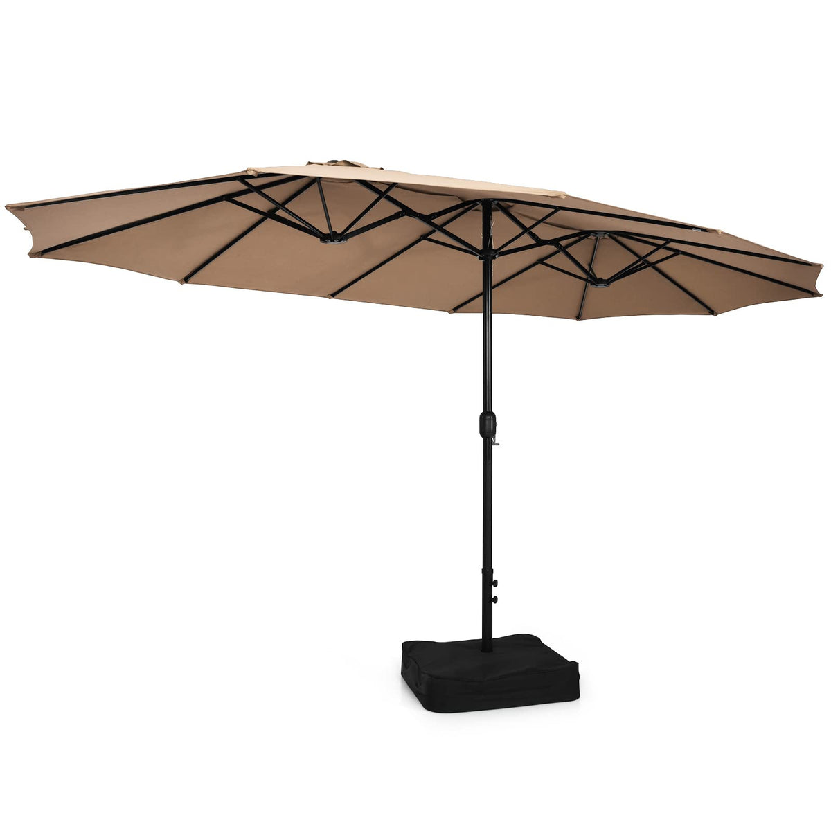 15FT Double-Sided Patio Umbrella with Base, Extra-Large Market Umbrella W/Crank System