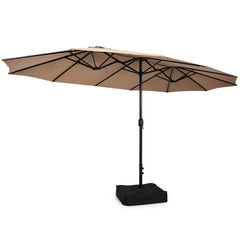 15FT Double-Sided Patio Umbrella with Base, Extra-Large Market Umbrella W/Crank System