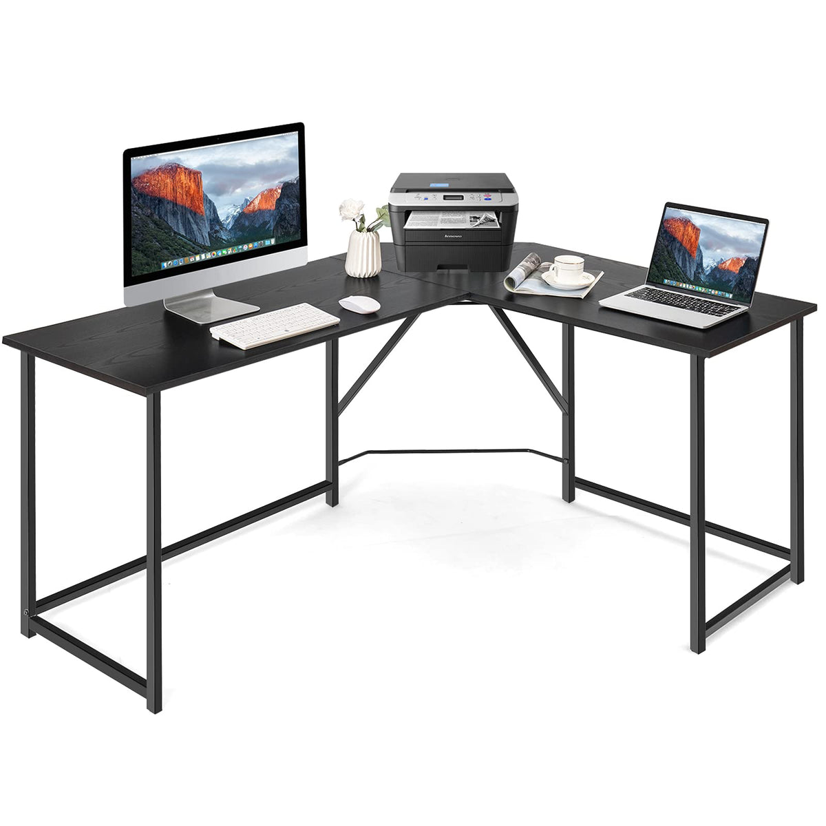 L Shaped Corner Computer Desk, 58 Inch Computer Workstation with Reinforced Metal Frame