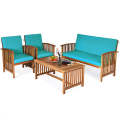 Tangkula Outdoo Wood Sofa Set w/Water Resistant Cushions, Padded Patio Seating Chat Set