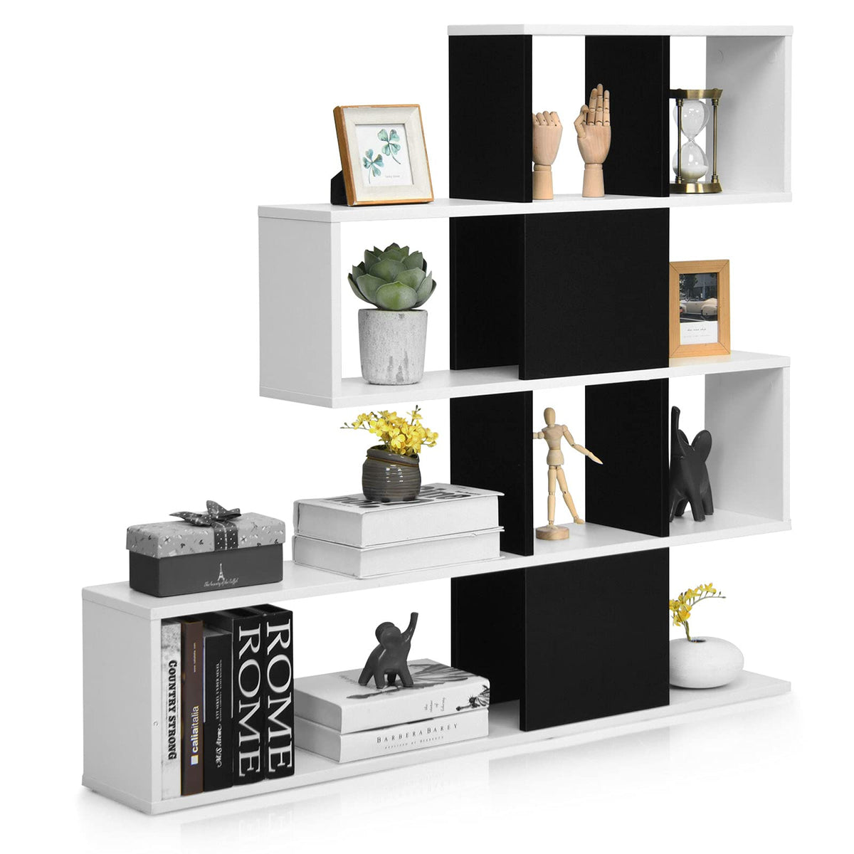 Tangkula 5-Shelf Bookshelf, Modern Ladder Corner Bookshelf, 12 Cubes Stepped Storage Bookcase