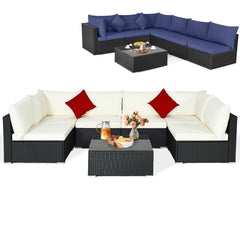 Tangkula 7 Piece Patio Furniture Set, Outdoor Sectional Sofa with 2 Pillows and Cushions