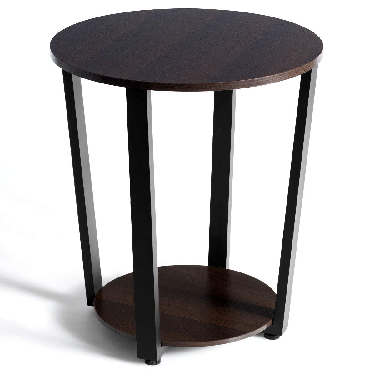 Tangkula Round End Table, 2-Tier Metal Sofa Table with Storage Shelf